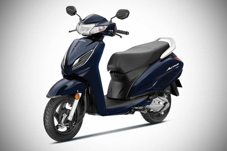 A dark blue Honda Activa scooter, three-quarter view on a white background